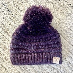 C.C Kids Purple Knit Beanie with Pom-Pom